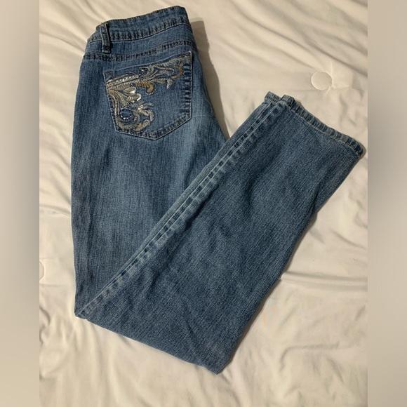 ROZ & ALI WOMEN'S JEANS BLUE SIZE 8 AVERAGE DENIM CASUAL PANTS STRETCH STRAIGHT - Picture 12 of 13